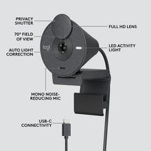 Logitech Brio 300 Full HD Webcam with Privacy Shutter, Noise Reduction Microphone, USB-C, Ceritified for Zoom, Microsoft Teams, Google Meet, Auto Light Correction, Streaming Webcam - Graphite