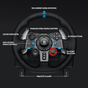 Logitech G29 Driving Force Racing Wheel and Floor Pedals, Real Force, Stainless Steel Paddle Shifters, Leather Steering Wheel Cover, Adjustable Floor Pedals, PS5PS4PS3PCMac – Black