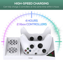 iPega Compatible with Xbox Series S Stand with Controller Charging Slots, Vertical Stand with 2 x 1400mAh Batteries and Headphone Stand (White)