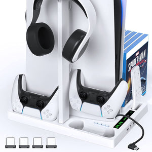 OIVO PS5 Stand with Cooling Fan and Headphone Holder, PS5 Cooling Fan with Dual PS5 Charging Station, PS5 Accessories for PS5 Console with 15 Game Slots